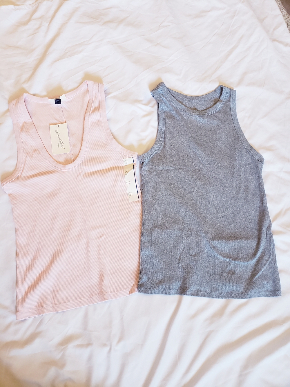 Pink & Gray Ribbed Tank Tops